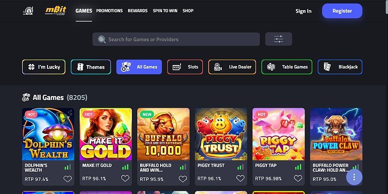 mBit Casino crypto casino lobby