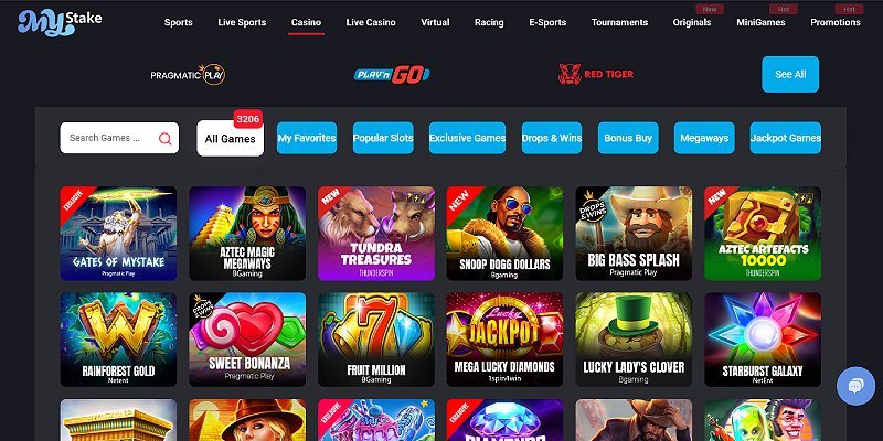 MyStake crypto casino lobby