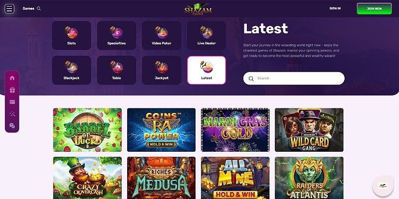 Shazam Casino crypto casino lobby