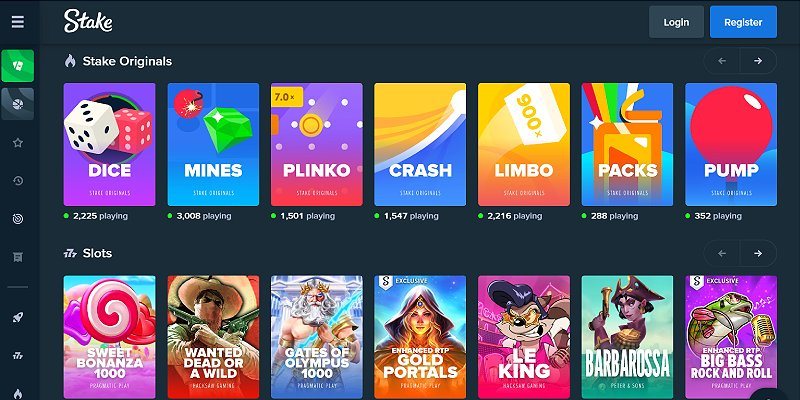 Stake crypto casino lobby