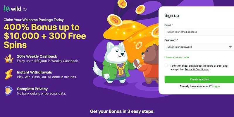 Wild.io crypto casino lobby